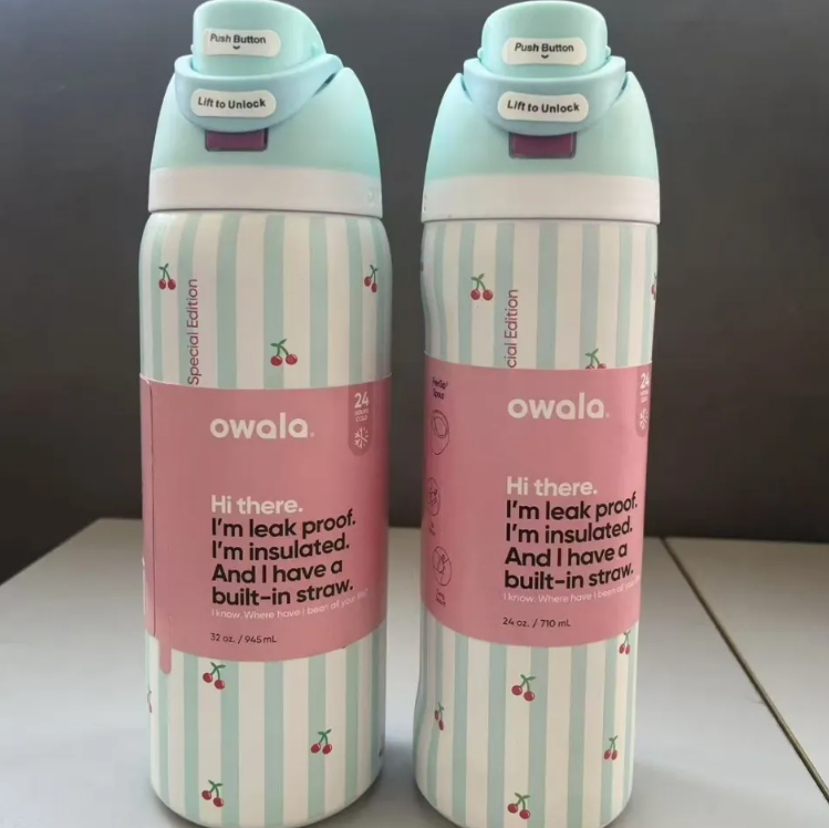 NEW Blue cherry 24OZ 32OZ Original Owala Insulated Stainless Steel Water Bottle with Straw, BPA-Free Sports Water BottlES