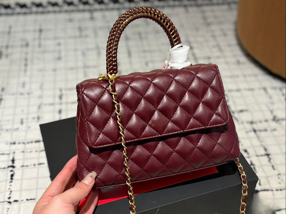 Designer Rectangle Flap Quilted Bag Mini 20CM Genuine Leather Burgundy Purse Luxury Caviar Lambskin Handbag Black Shoulder Chain Box Bags