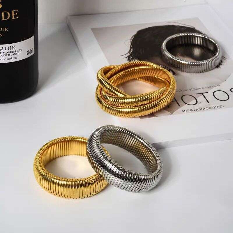 exaggerated antique style elastic snake chain layered wide version for womens new niche texture bracelet