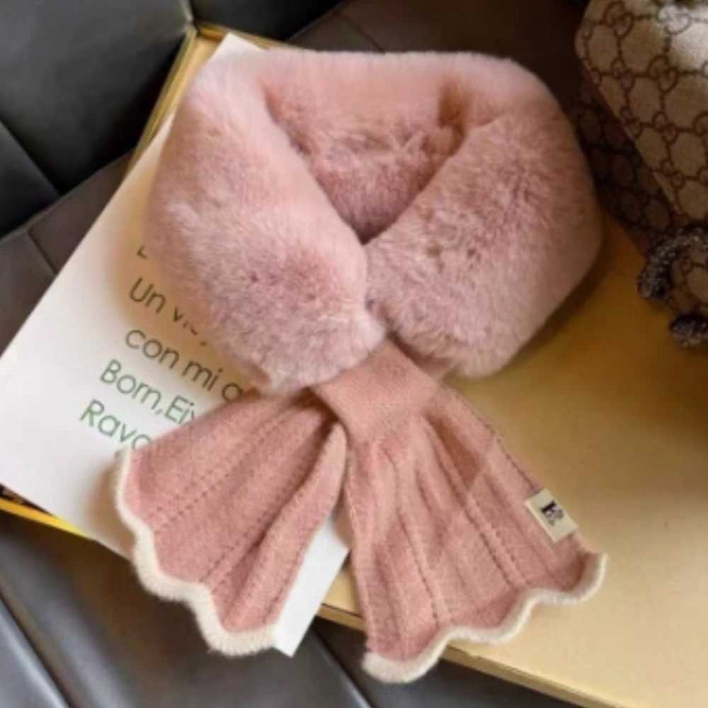 Winter Plush Scarf Woman Thick Fish Tail Wool Knit Cross Fur Collar Outdoor Cycling Neck Protect Cervical Spine Warm ScarveJ251129