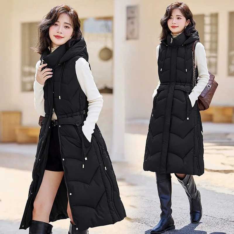 Autumn Winter Women Sleeveless Waistcoat Warm Puffer Jacket Ultra Light Mid Long Down Cotton Vest New Female Outwear Casual TopsT251129