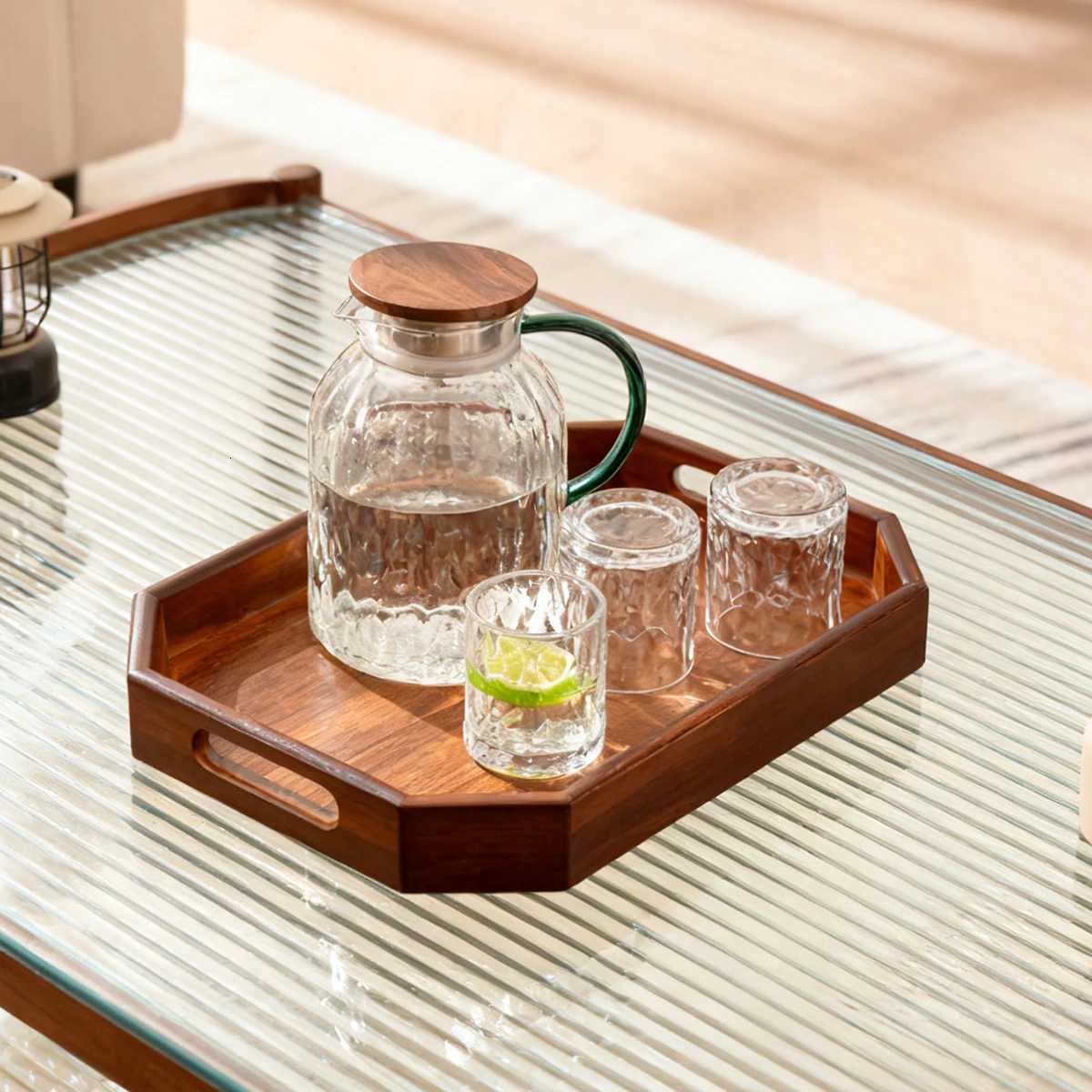 Premium Octagonal Solid Wood Tray with Lattice Handles - Durable Rustic Design for Home Decor Bar Use Y251129