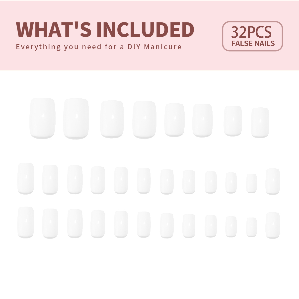 32 pieces of simple white press-on fake nails, compact short ballet nails, fashionable removable wearable press-on nail art patches