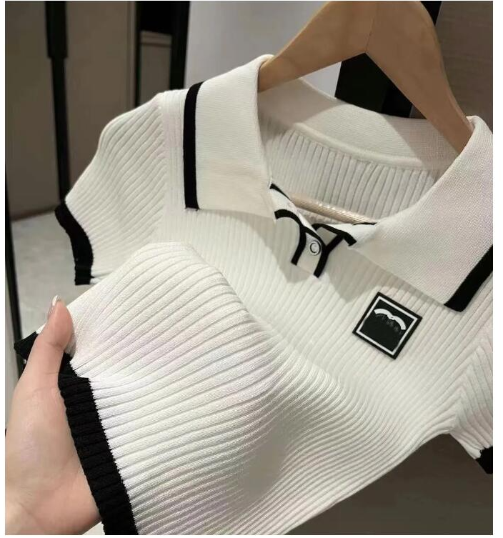 Womens Ice Silk Polo Sleeve Designer PoloT Shirt 2025 High-end Custom Tight Belly Button Short T-shirt Tees Top