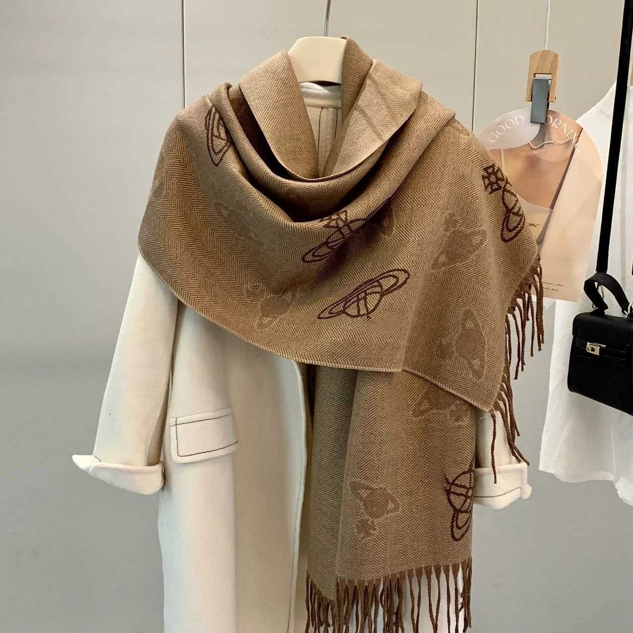 New Arrival Bestseller Double-Sided Faux Planet Scarf Wool-Like Womens Fashion Premium Wraparound Winter Thick ScarfJ251129