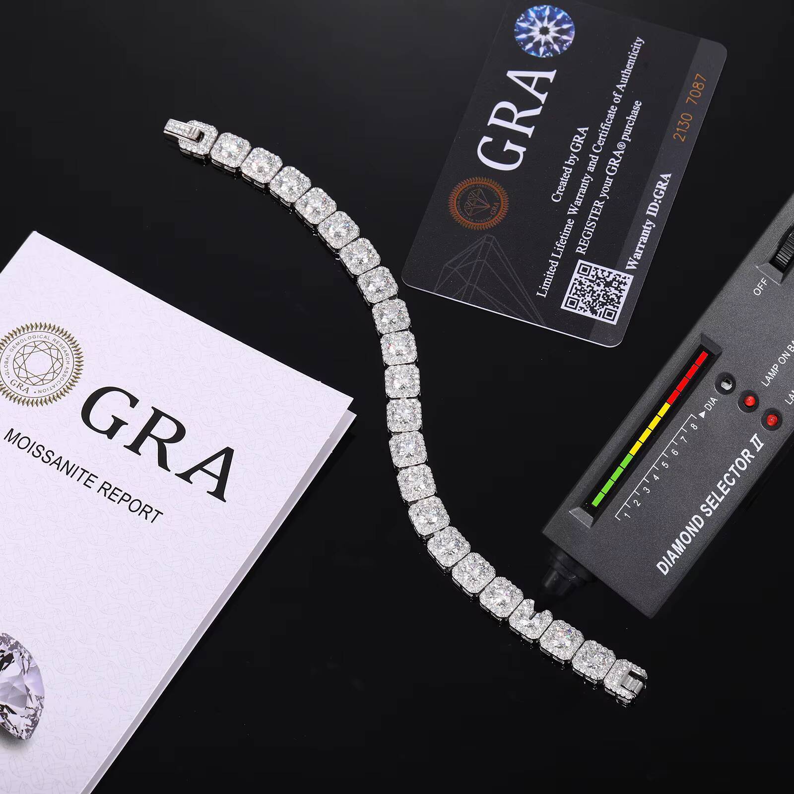 GRA Certified Moissanite Iced Out 8mm 925 Silver Square Tennis Bracelet Diamond Tester Pass Hip Hop Bling Jewelry for Men