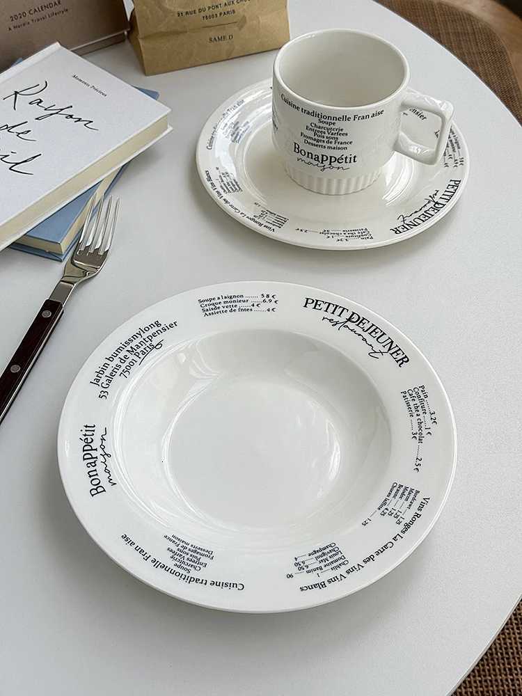 Luxury Korean Style Simple Ceramic Beakfast Plate Daily Household Breakfast Coffee gs Letter Pattern Restaurant Dessert Bread Plates Y251129