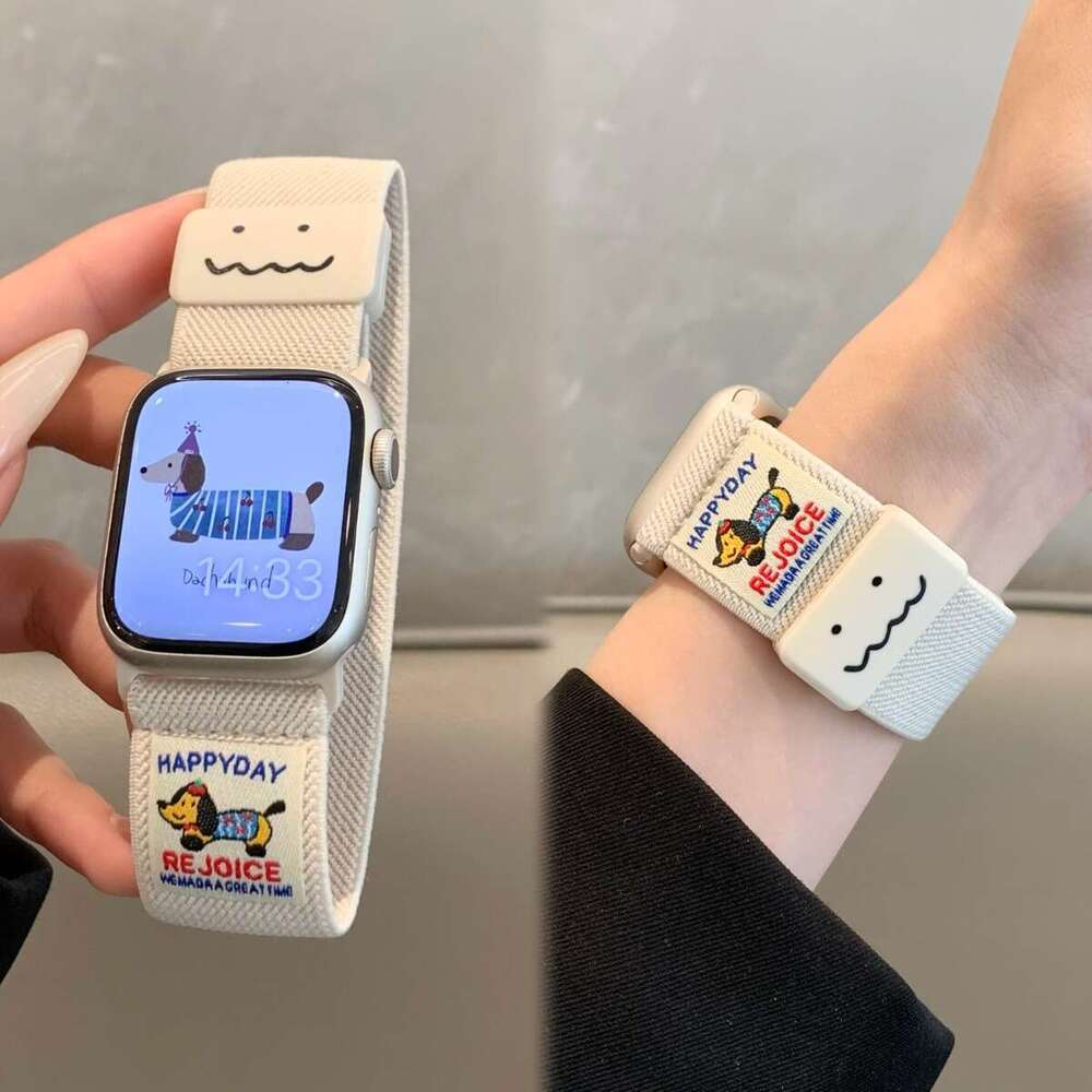 Compatible with iWatch 10 Strap Cute Dachshund Graffiti Plain Magnetic Buckle Apple Watch 9 8 iPhone 17 16 15 14 13