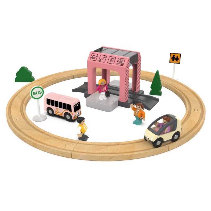 Wooden Railway Track Set Electric Train Magnetic Model Car Diecast Slot Fit All Brand Biro Wood Track Assemble Toy Boy Gift J251129
