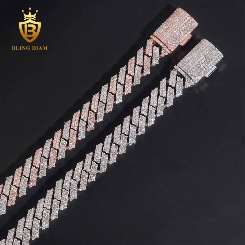 Hot Sale VVS Moissanite Cuban Link Chain Bracelet Men 15mm Pass Diamond Tester Hip Hop 925 Iced Out Jewelry Rose Gold