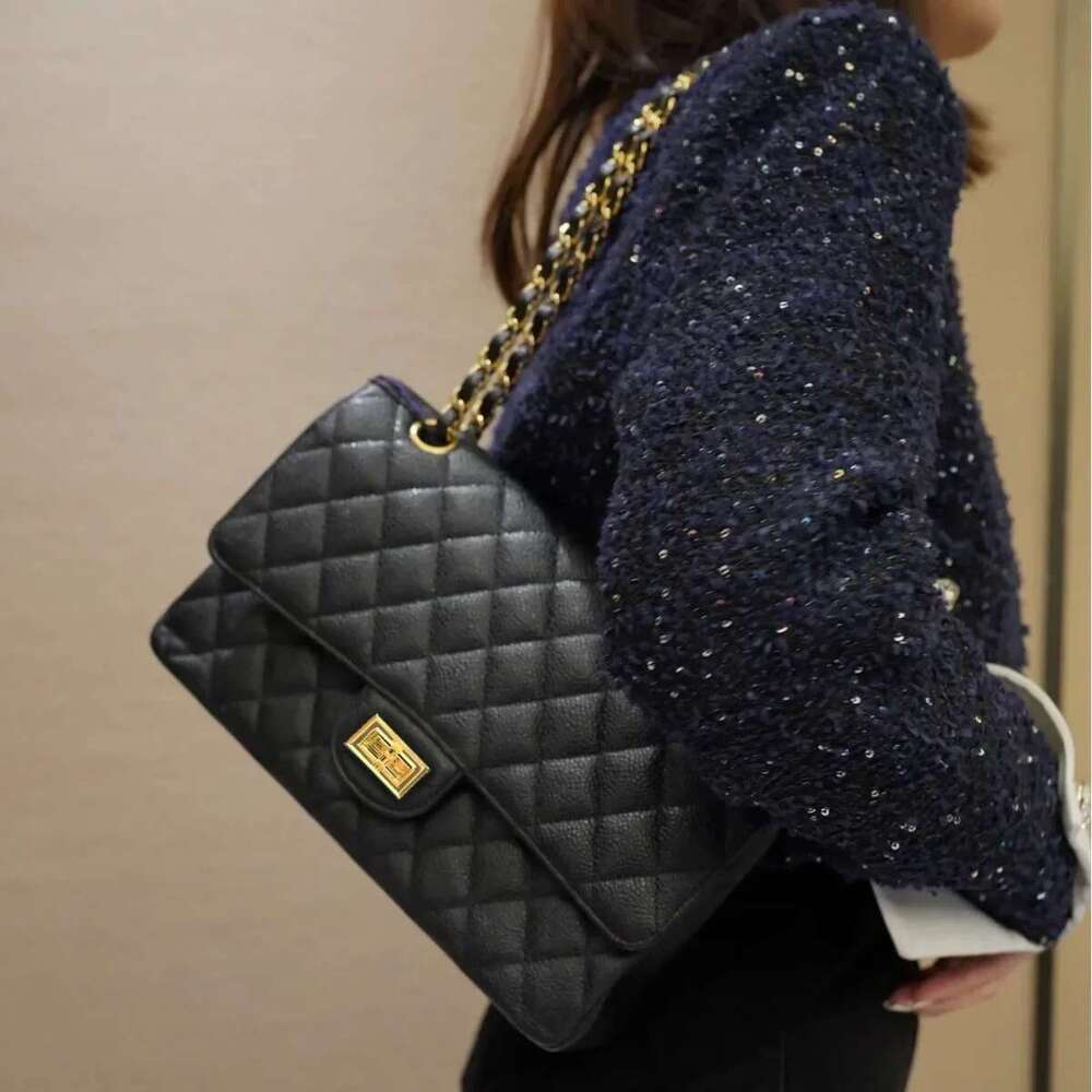 New Tweed Stylecf Chain 2.55 Genuine Leather Argyll Shoulder Crossbody Versatile Classic Flip-Open Small Square Bag For