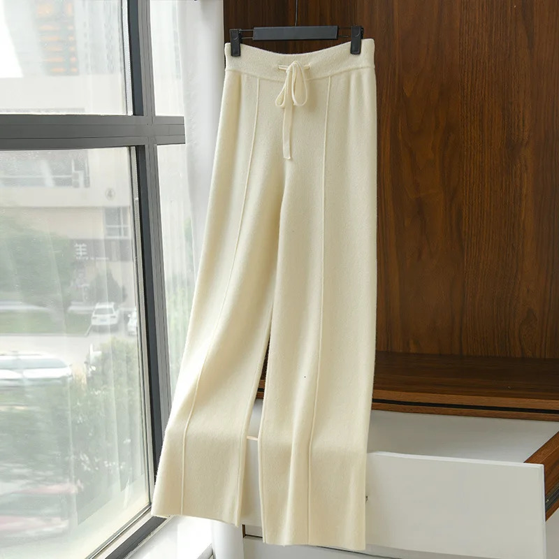 Womens Solid Color Wool Knitted Wide Leg Pants Autumn Winter Basic Soft Warm Cashmere Knit Trousers Casual Simple Style Korean 251121 - view 4