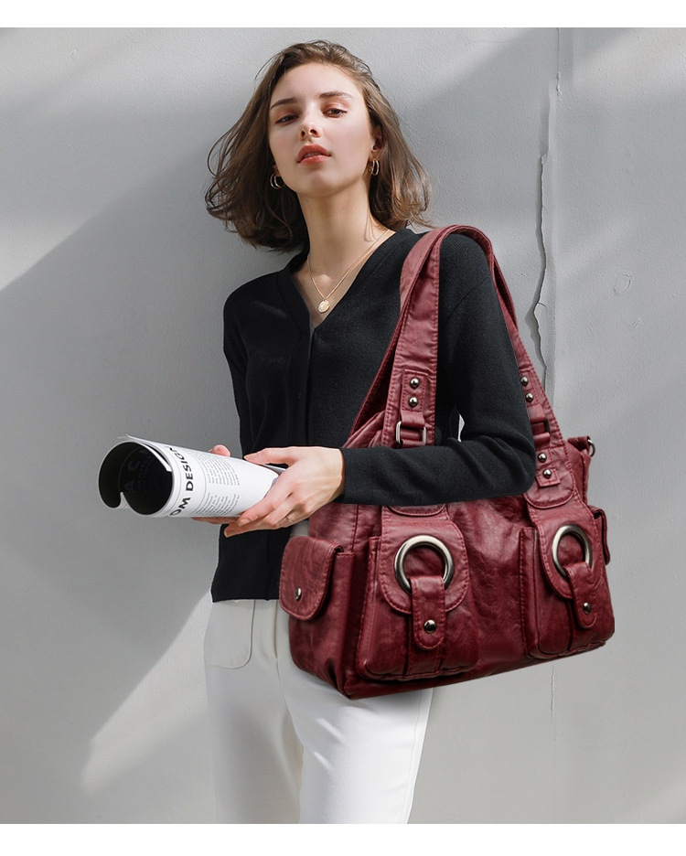 Retro personality, versatile, chic zipper, tote bag, shoulder bag, commuter large volume crossbody bag