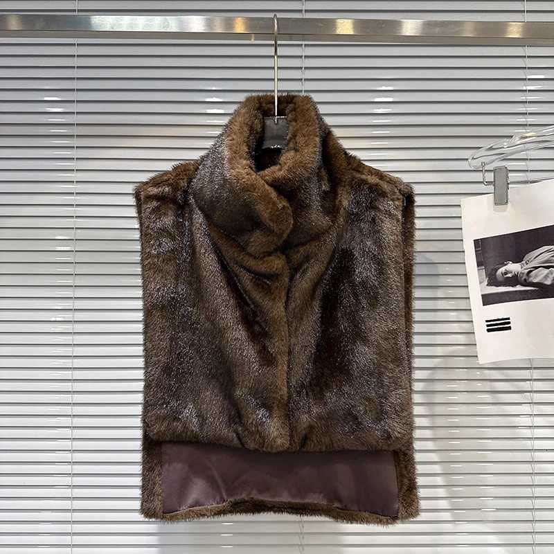 Autumn Winter Irregular Stand Collar Fur Shawl Vest Female Warm Casual Waistcoats Women White Duck Down Sleeveless Cardigan VestT251129