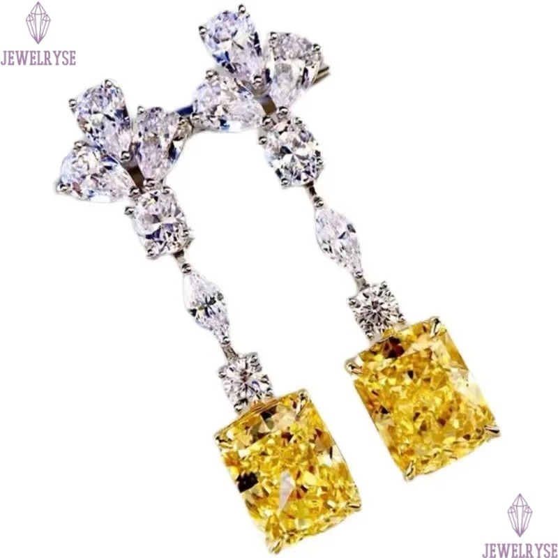 Sweet Cute Dangle Earring Luxury Jewelry 925 Sterling Silver Radiant Shape Yellow Topaz CZ Diamond Gemstones Ins Top Sell Long Chandelier Women Earrin