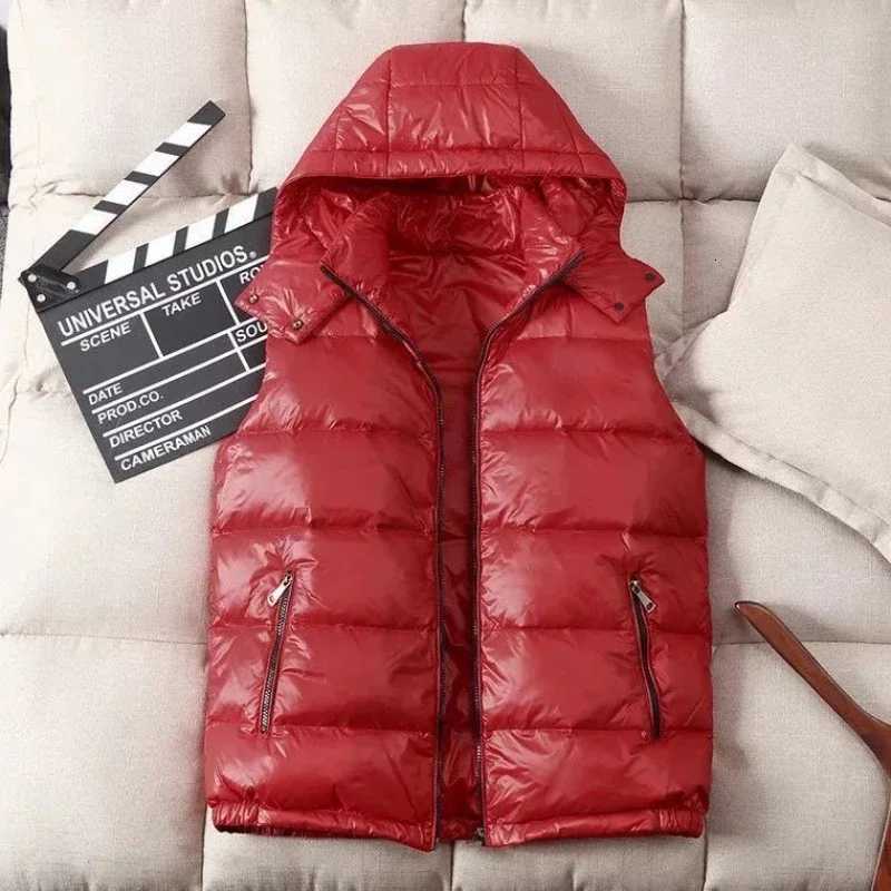 Men Hooded Sleeveless Puffer Jackets New Winter Goose Down Vests Coats Quality Male Shiny Casual Down Coats Unisex Winter CoatsT251129