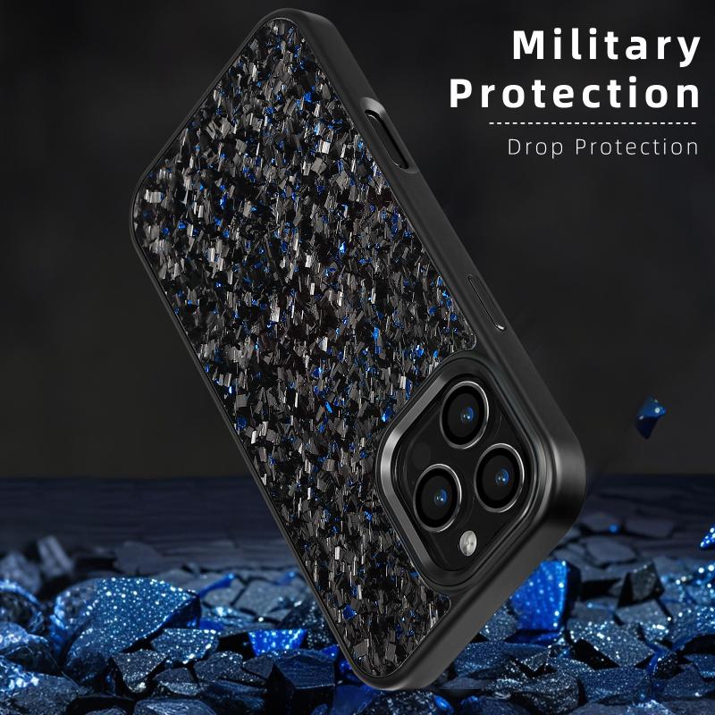 Black Metal Button Carbon Fiber Phone Case for iPhone16 Pro Max 15 Apple 14 13 12 Forged Carbon Fiber