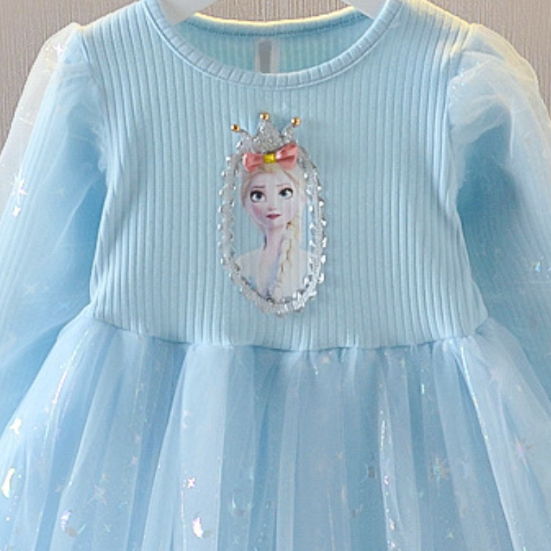 Disney Frozen Girls Princess Dress Beach Skirt Evening Gown Baby Designer Clothing Spring Set Elsa Princess Dress with Puff Sleeves and Sequin Gown Gi