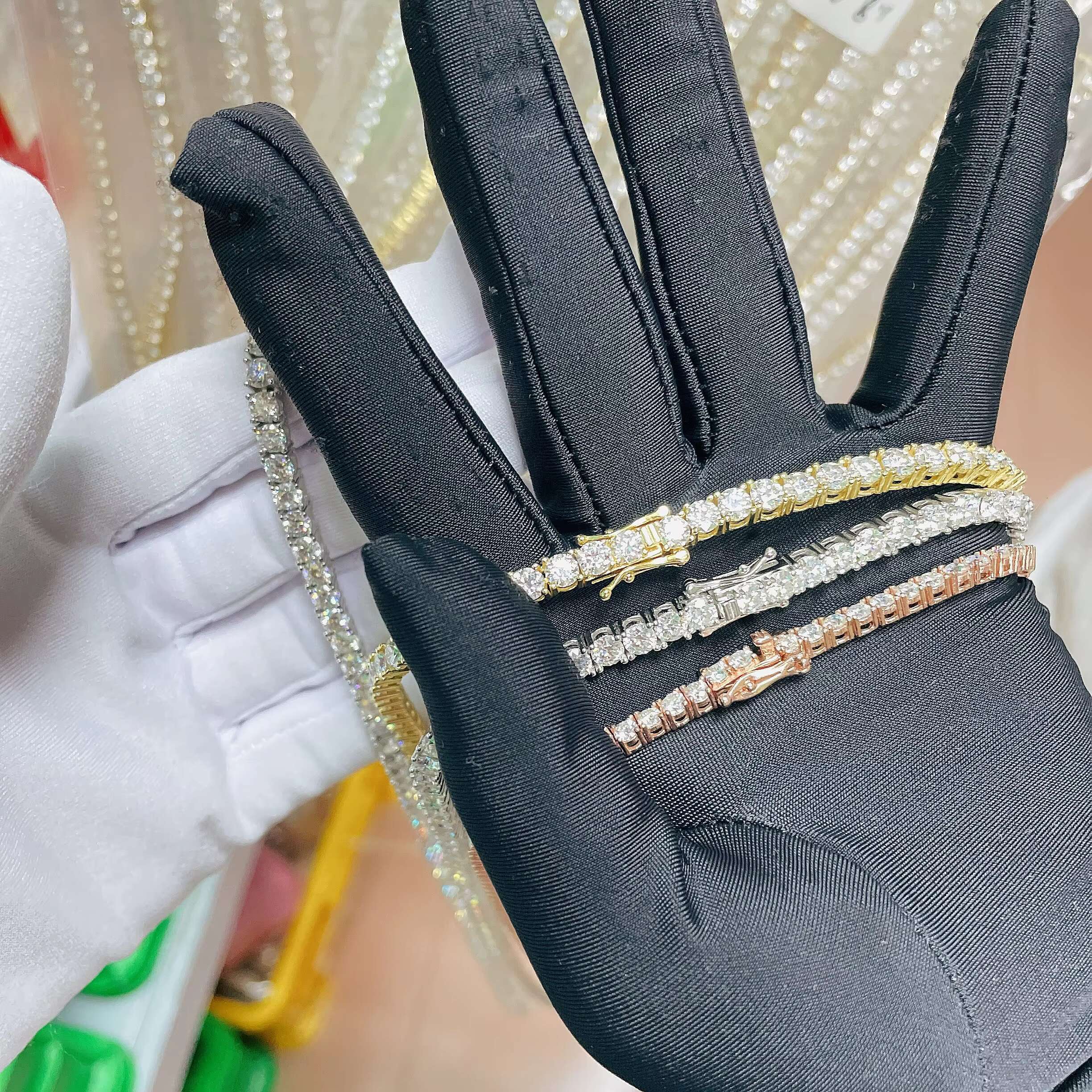 6.5MM Round VVS Moissanite Necklace 8 Iced Out Moissanite Diamond Mens Womens 18K Solid Gold Tennis Chain Bracelet