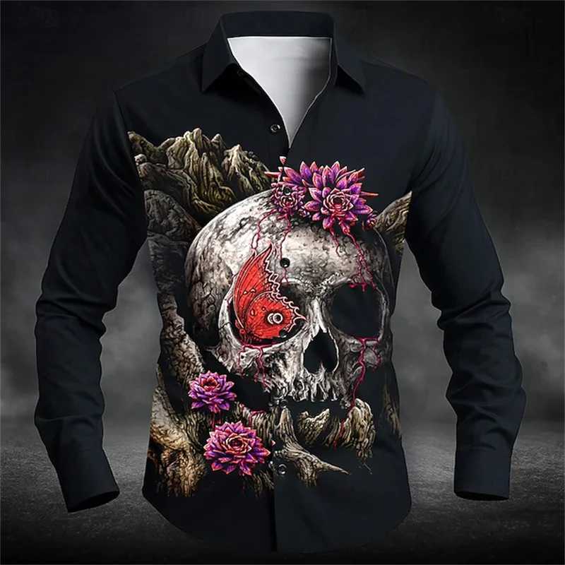 Mens Skull Romantic Halloween Button-Down Shirt Long Sleeve Streetwear Autumn Winter Lapel 3D Printed Lapel ShirtW251129