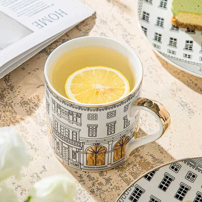 Luxury European-style Ran Architecture Ceramic Disc Coffee Cup Snacks Main Course Plate Kitchen Tableware Coffee g Storage Tray Y251129