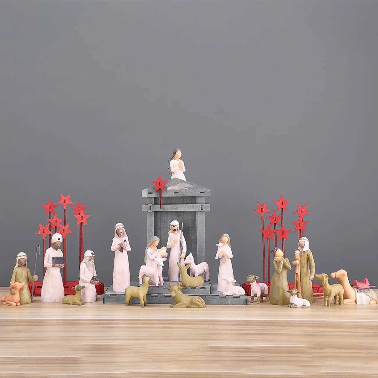 Christmas Crib Figures Jesus Nativity Scene Set Manger Crib Gift Sagrada Familia Catholic Living Ro Desk Decoration He Decor H251129