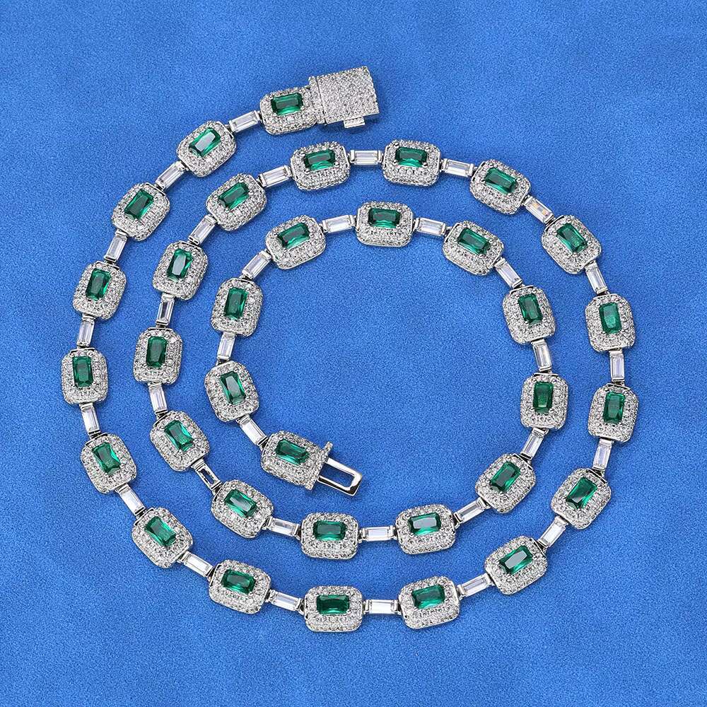 NUOAY New Style Bling Baguette VVS Moissanite Link Chain 925 Sterling Silver Pave Diamond Chain Necklace for Women Jewelry