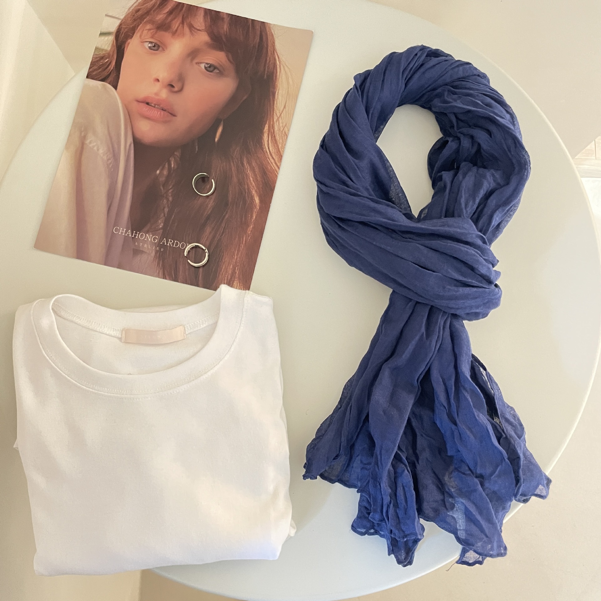 K574 Spring and autumn solid color cotton and linen scarf for women with pleated long Korean style spring and autumn versatile thin decorative neck sc
