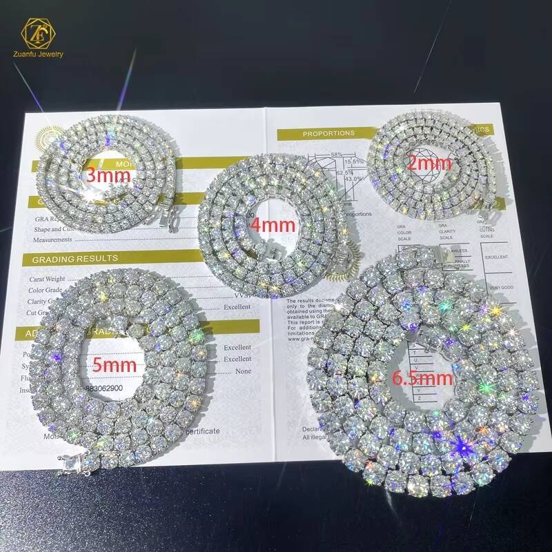 Pass Test 2mm 3mm 4mm 5mm 65mm 925 Sterling Silver VVS Moissanite Diamond Tennis Chain Iced Out Men Women Tennis Chain Necklace