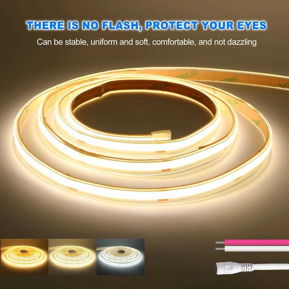 5M 10M 12V 24V COB LED Strip Light IP67 Waterproof DC Plug/2Pin Wire RA90 480LEDs/m Hight Bright Flexible Tape 3000K 4000K 6000K M251129