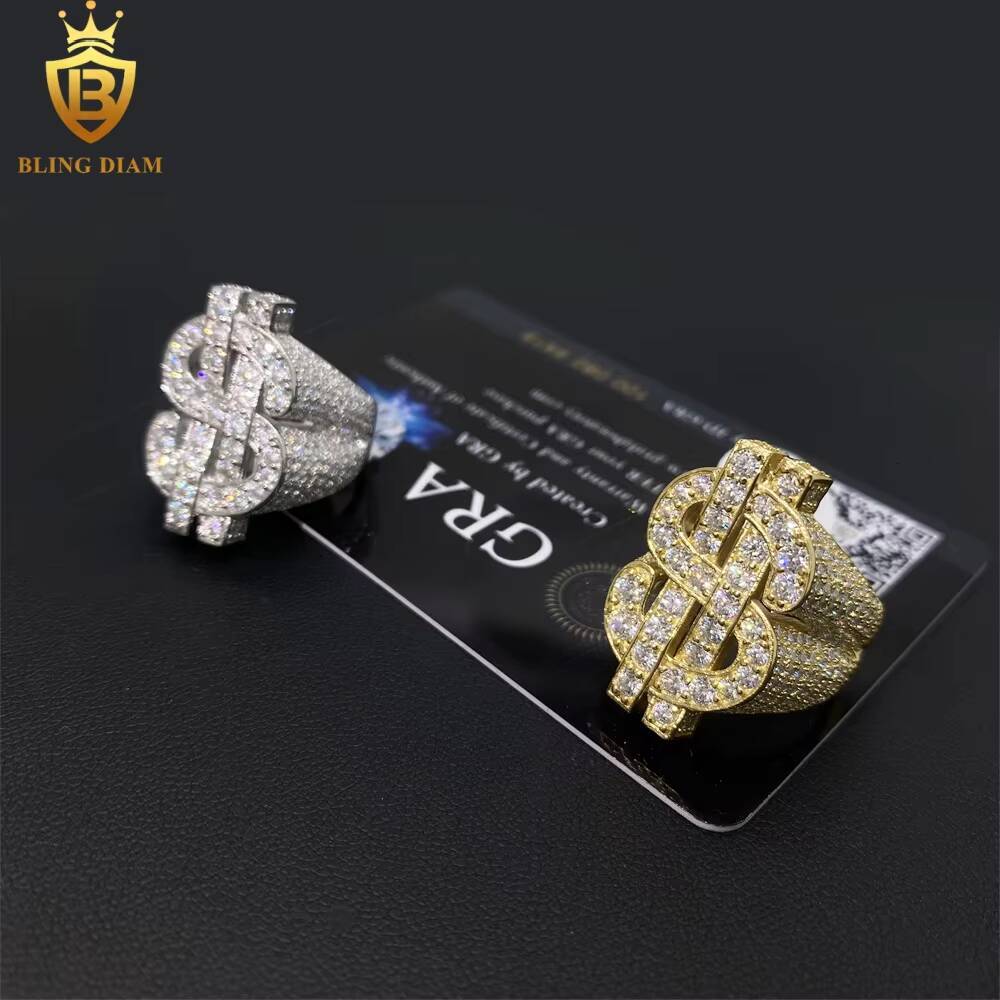 Hip Hop Jewellery 925 Sterling Silver Cuban Ring Set for Mens Vvs Large Moissanite Custom Iced Out Lab Diamond