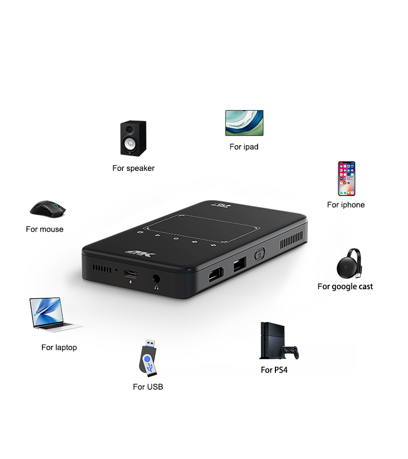 S90 Portable Pocket Mini Projector 3D 4K 3LED DLP Full HD Wifi Function with Battery Outdoor LED 32 GB 30000 Hours Led Lamp