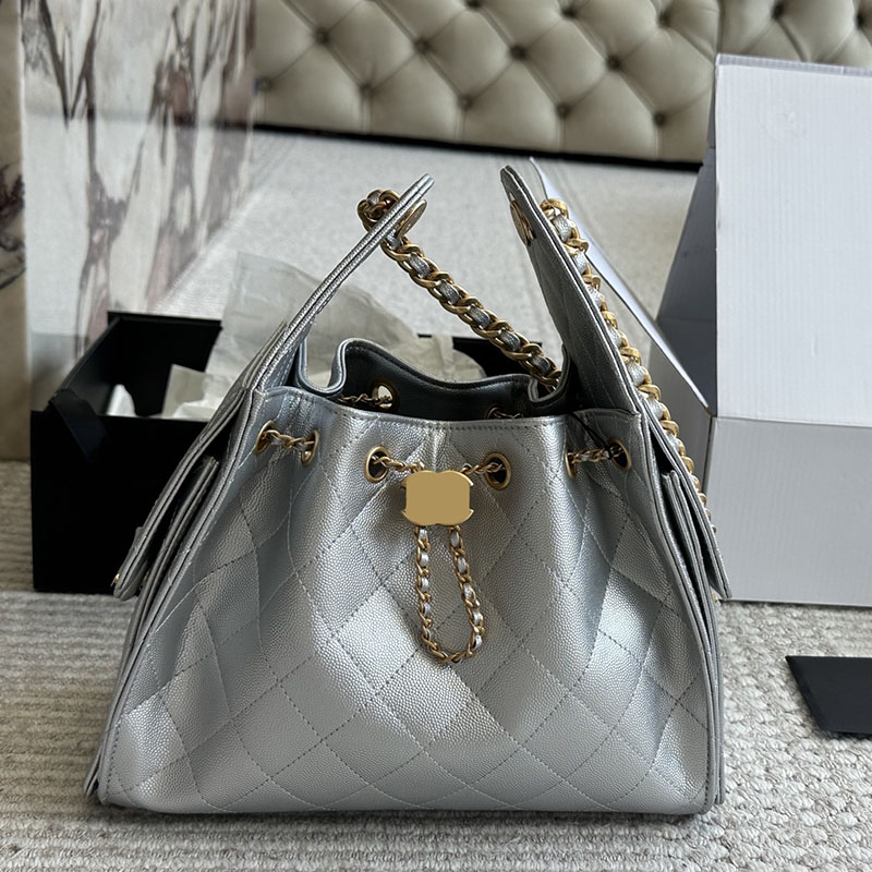 25S Women Designer Silver Hobo Drawstring Bags Caviar Calfskin Leather 7 Colors Golden Buckle Adjustable Matelasse Chain Diamond Lattice Shoulder Totes 26x19cm