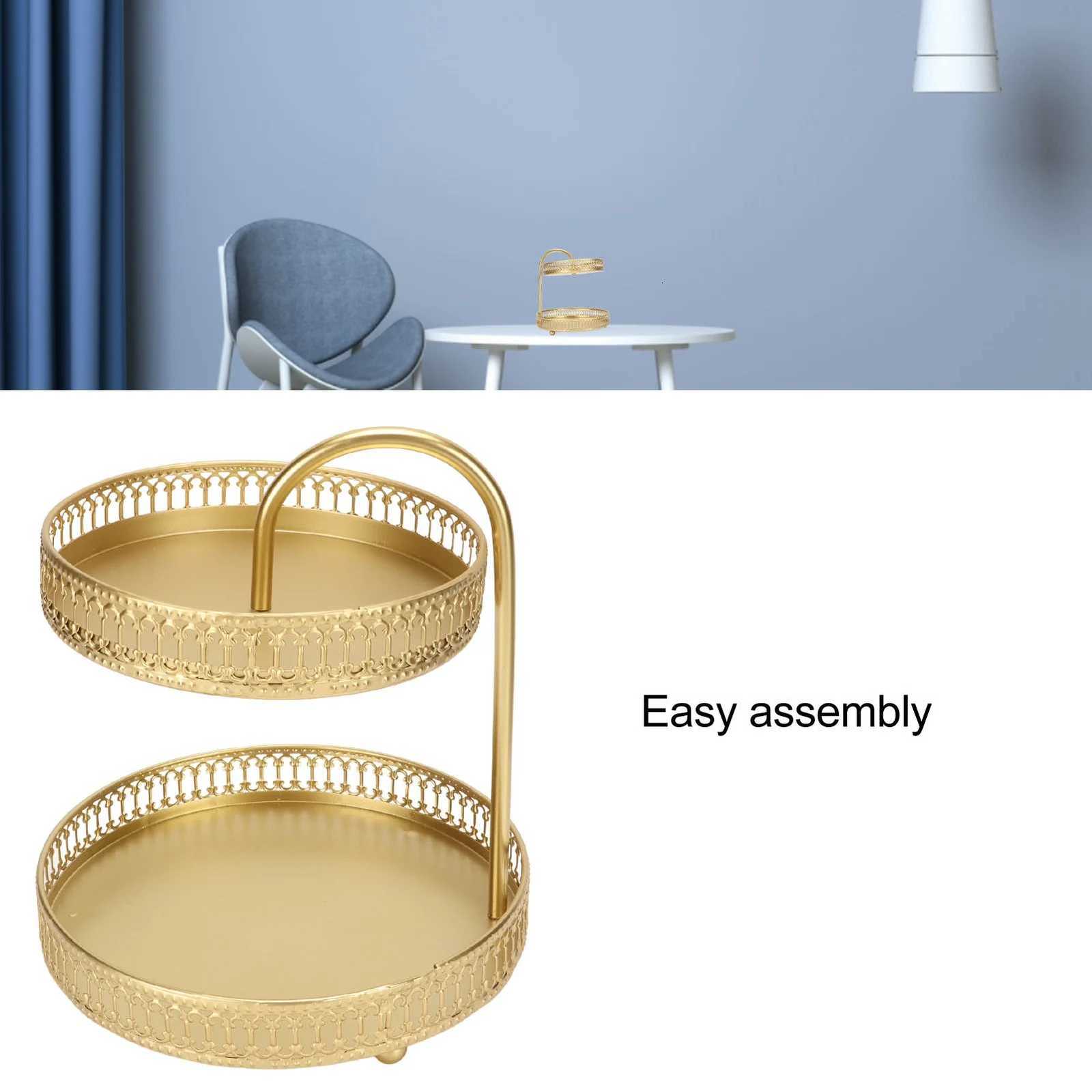 2 Tier Fruit Tray Gold Elegant Large Capacity Decorative Multi Purpose Cupcake Stand for Home Party Kitchen 2 Tiered Tray Y251129