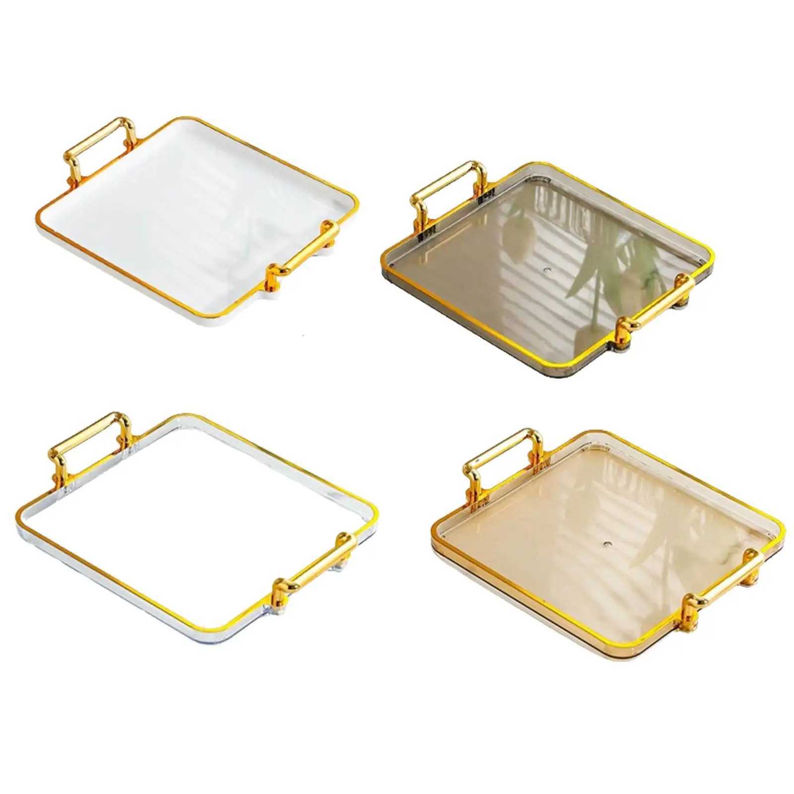 Decorative Tray with Gold Rim Tea Fruit Storage Tray with Handles Easy to Y251129