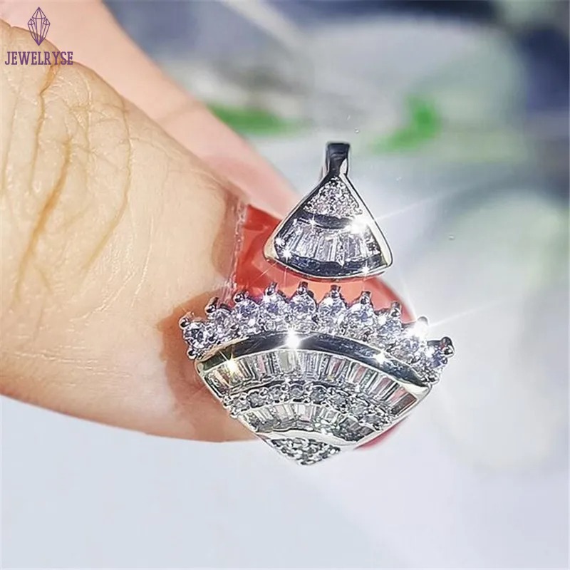 Top Sell Luxury Jewelry Set 925 Sterling Silver Full Princess Cut White Topaz CZ Diamond Skirt Clavicle Necklace Dangle Earring Women Wedding Open Rin