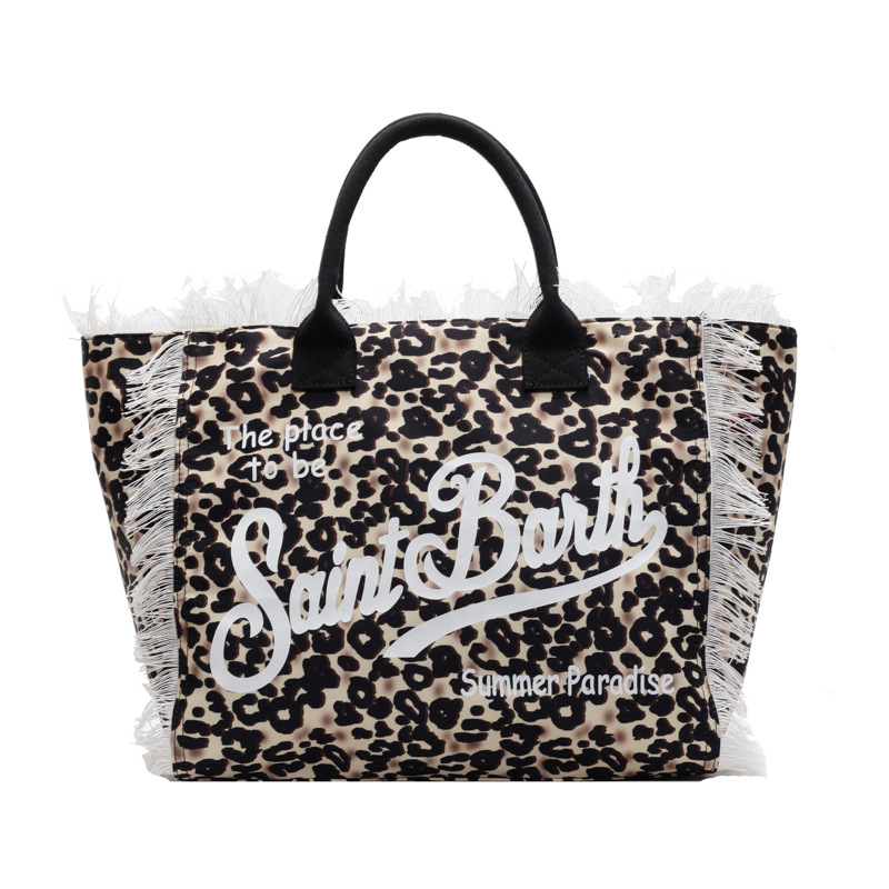 2025 Trendy Retro Design Oversized Korean-Style Leopard Print Beach Tote - Women's Fashionable Shoulder Bag for Summer Free Shipping