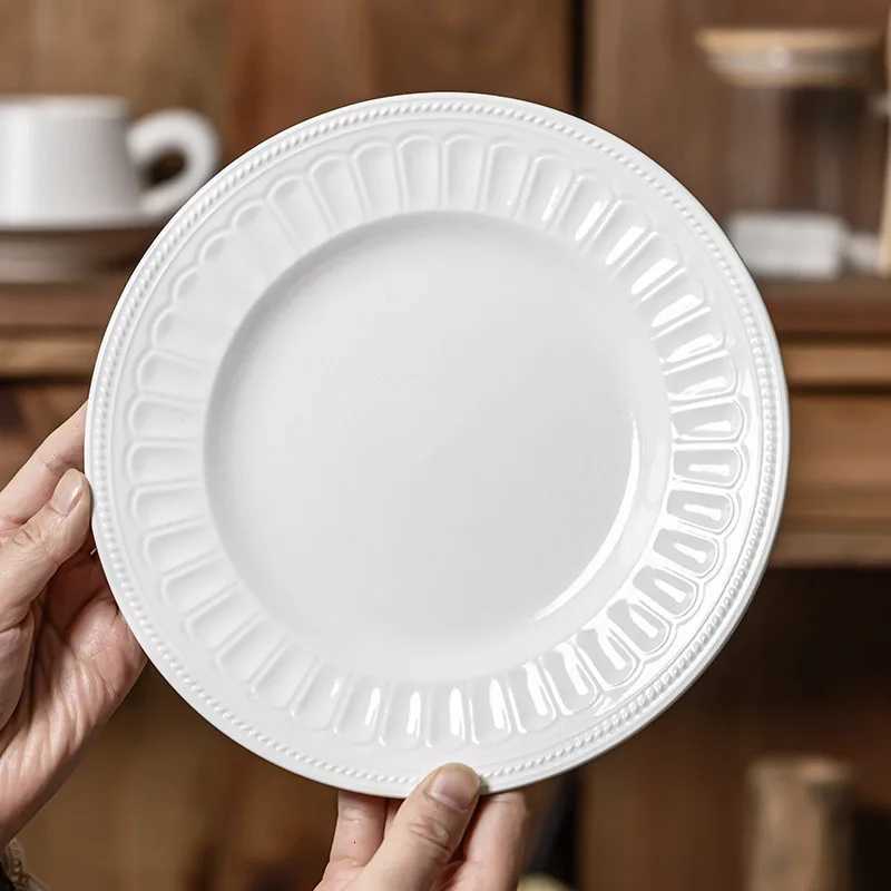 Luxury 82Inch Ceramic Shallow Plate Japanese Premium Ceramic White Plate Household Vegetable Round Dish Tableware Western Tray Y251129