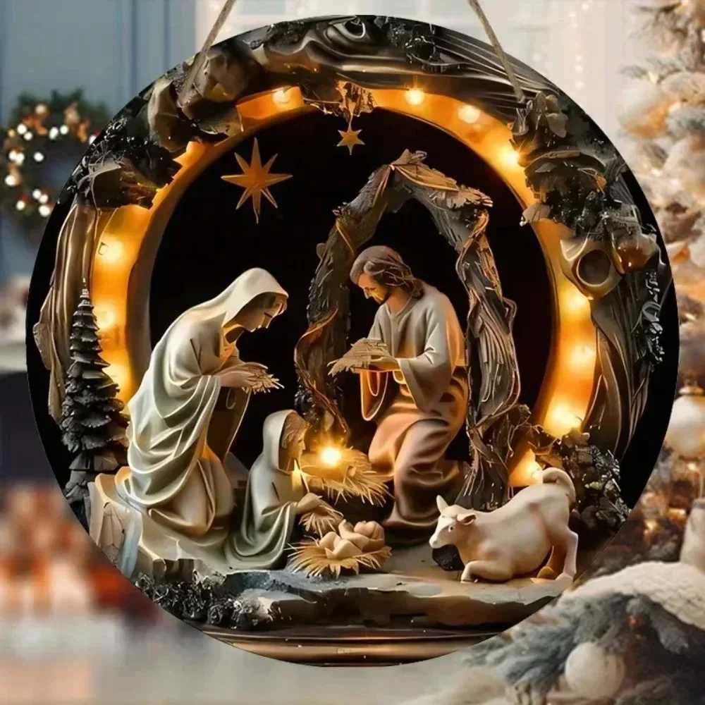Brand Christmas Virgin Mary Jesus Nativity Scene Round Metal Tin Sign 2D Decor H251129