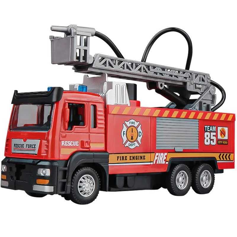 1/50 RC Sprinkler Fire Truck Diecast Alloy Toy With Light Music Water Simulation Spray Ladder Rescue Car Kids Toy Christmas Gift J251129