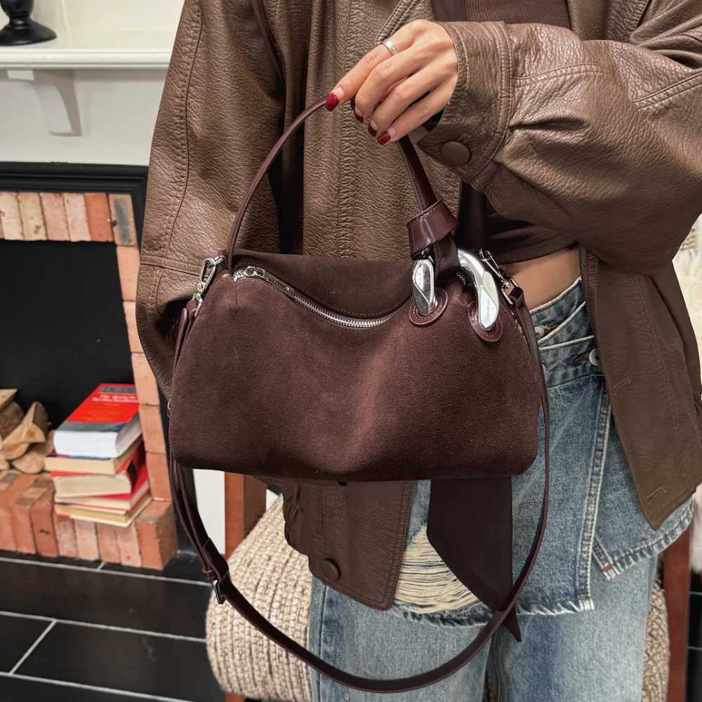 Motingsome Natural Suede Bag Women Underarm Saddle Bags Fashionable Mini Tote Crossbody Pouch Genuine Leather Pouch Handbag New K251128