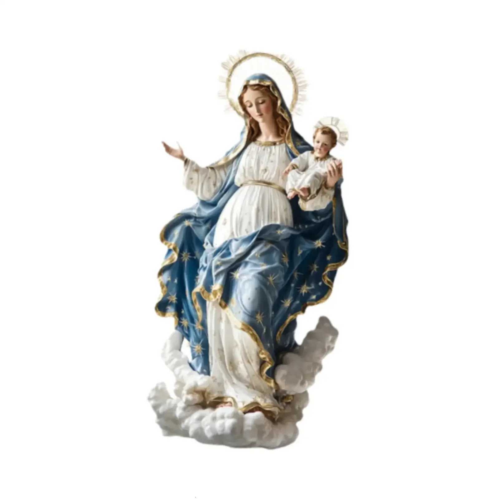 Blessed Mary Figurine Christmas Scene Decorative with Child Jesus Tabletop H251129