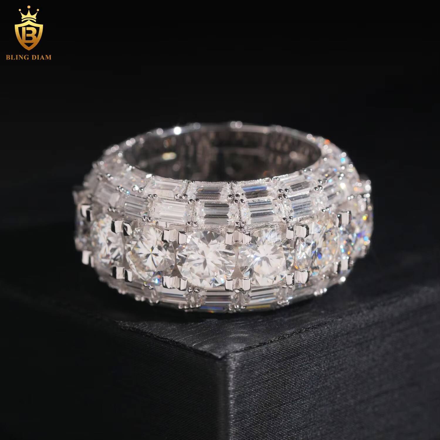 HotSale 925 Sterling Silver Moissanite Ring Men Iced Out Moissanite HipHop Style Jewelry Ring Baguette Cut Pass Diamond Test GRA
