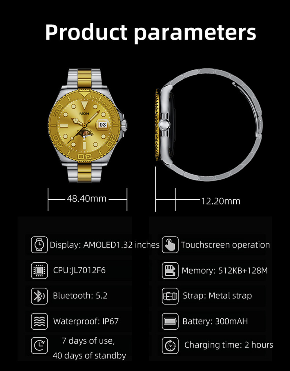 Smart Watch Men Aiweile AW46 Yacht Range Clock with Bluetooth Call Hebrew Sport Modes Fiess for Android IOS HD AMOLED Screen free shipping