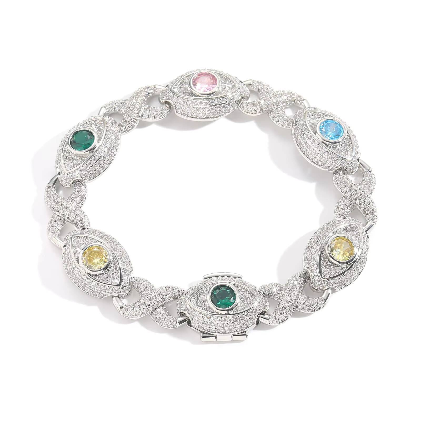 Iced Micro Paved Cubic Zirconia Bracelet Big Eyes Infinity Link Chain with Gold Plating Hip Hop Style Jewelry for Men Women
