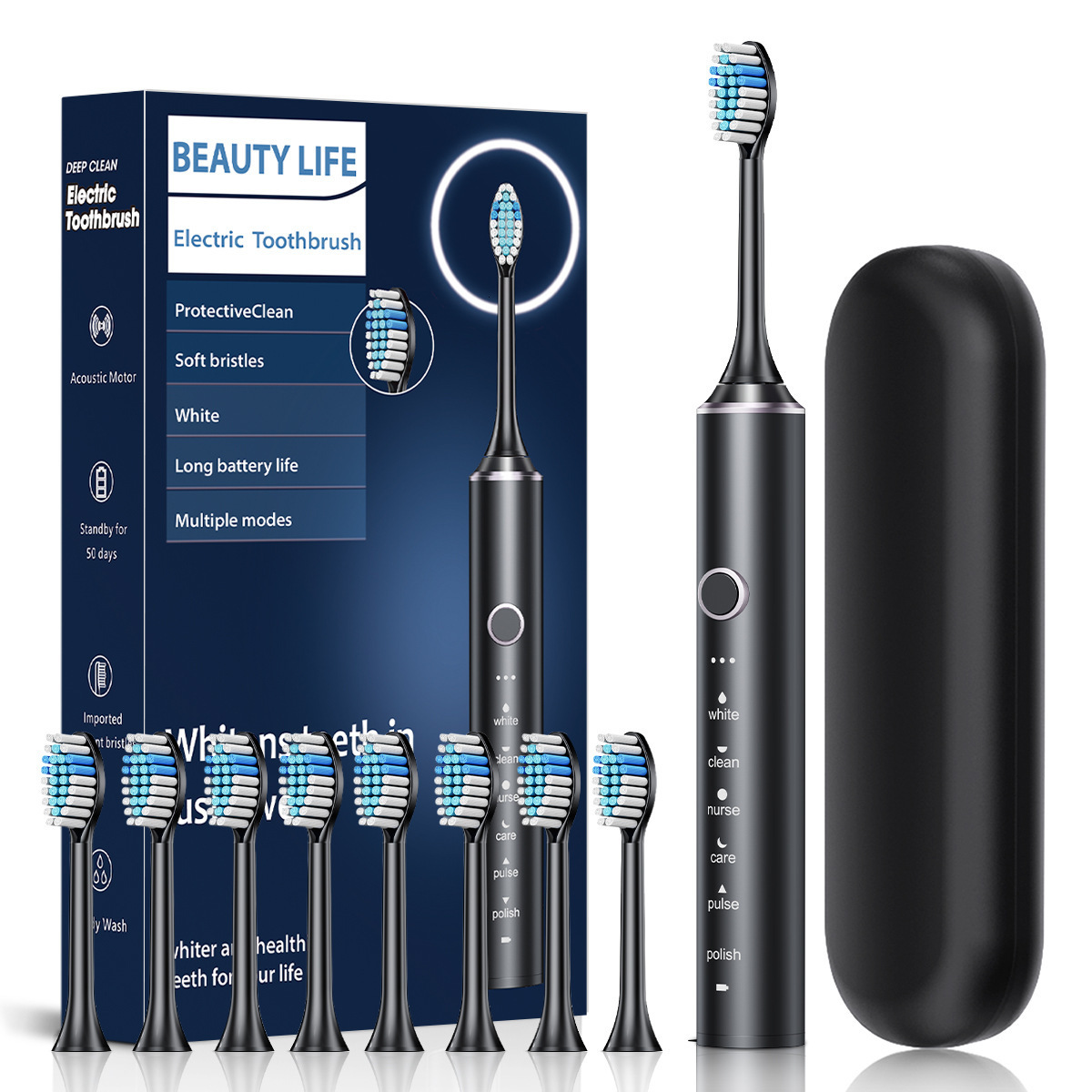 Rtauys S5 Upgraded Sonic Electric Toothbrush for Adults and Kids Ages 12 with 8 Brush Heads IPX7 Travel Toothbrush with Case 250516