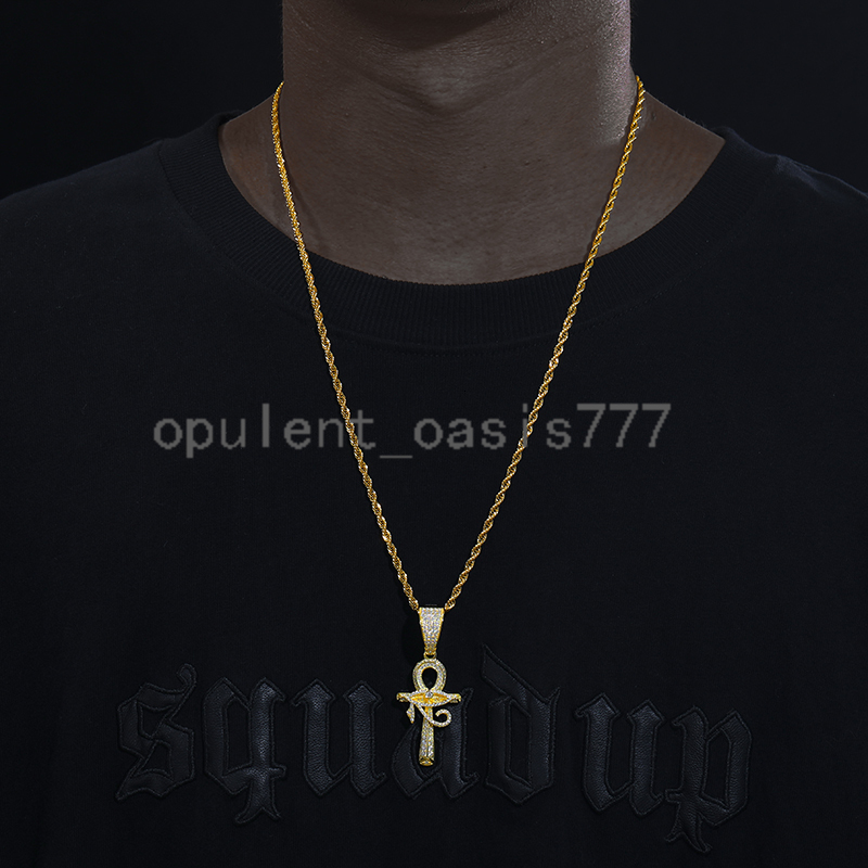 Fine Jewelry Hip Hop Men Women 925 Sterling Silver VVS Moissanite Diamond Iced Out Evil Eye Ankh Cross Pendant With Chain