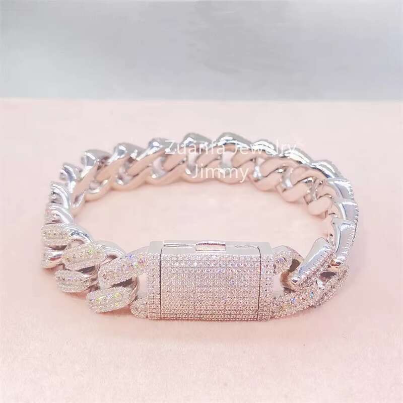 Iced Out New Design 15mm 3 Row HipHop Style Shining VVS Moissanite Diamond Cuban Link Bracelets Mens