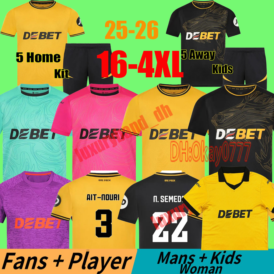 25 26 WoLvErHaMpToNes WoLvEs 70th soccer jerseys CUNHA STRAND GUEDES LARSEN SARABIA BELLEGARDE DOYLE ANDRE HEE CHAN DAWSON TOTI kids Kits sets football shirts