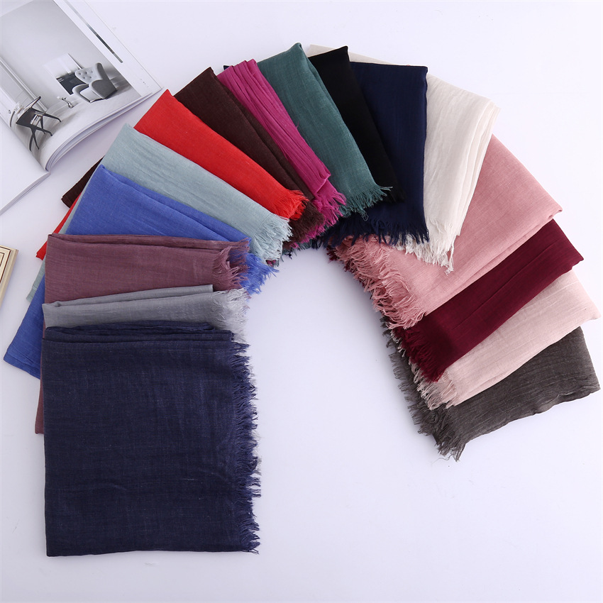 K696 Foreign trade scarf solid color cotton and linen towel spring, summer, autumn and winter women's literary sun protection warm shawl neck sca